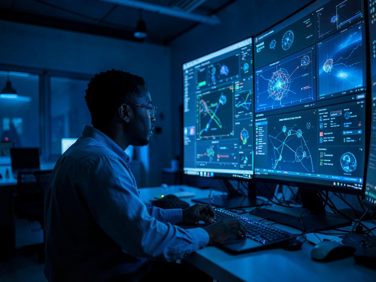 Engineers collaborating around an AI interface